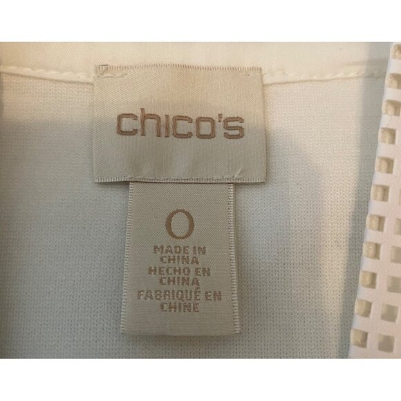 Chicos White Faux Leather Blazer Jacket Mesh Open Front Chicos Size 0 Small - Picture 5 of 11